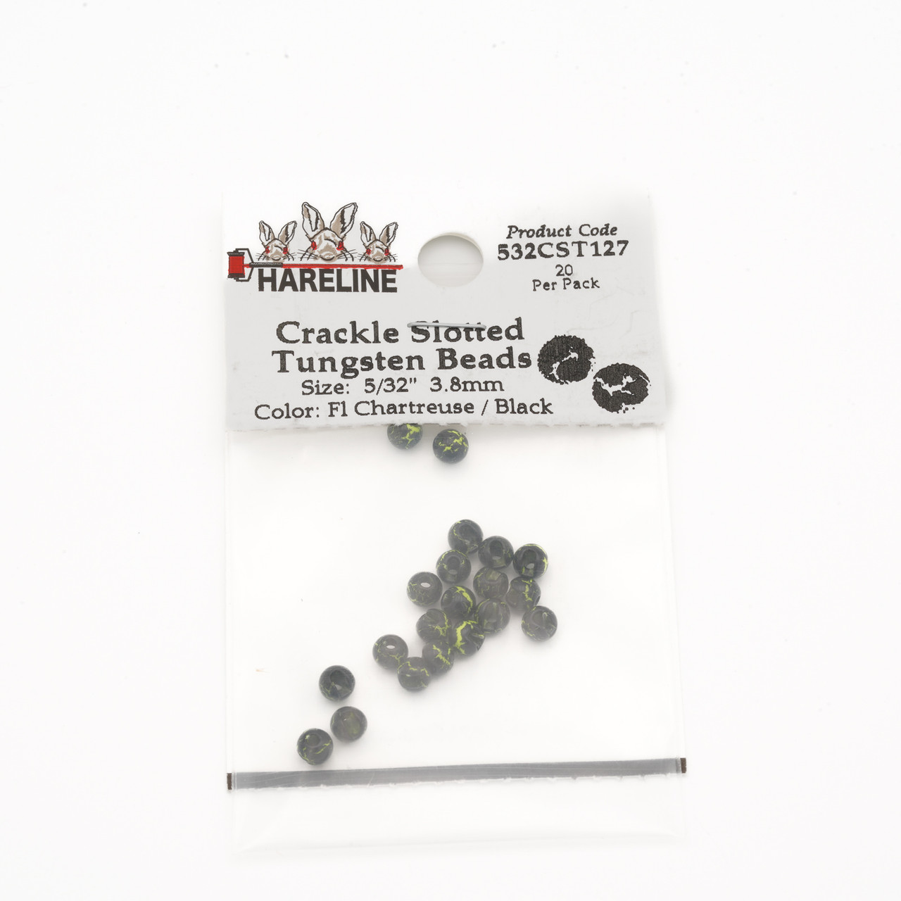 Hareline Crackle Slotted Tungsten Beads 3.97 mm - 5/32 Fl Chartreuse / Black