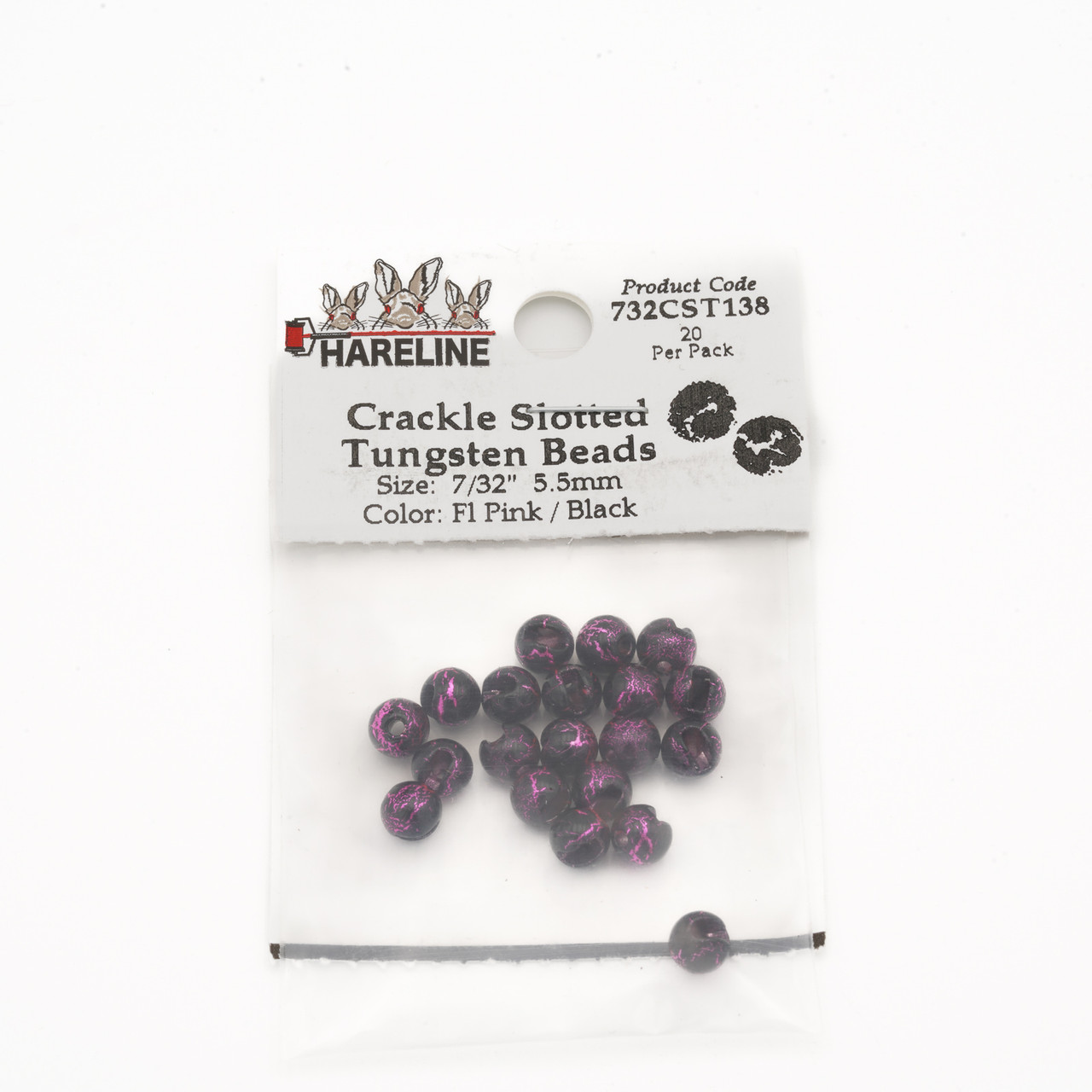 Hareline Crackle Slotted Tungsten Beads 5.56 mm - 7/32 Fl Pink / Black