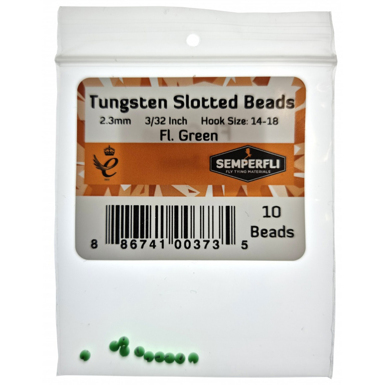 Semperfli Tungsten Slotted Beads Fluoro (10 pk) 2.3 mm - 3/32 Green
