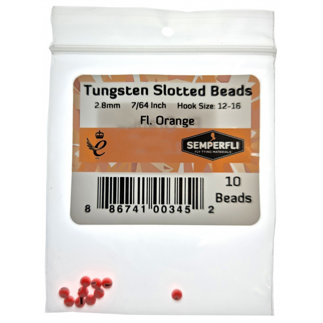 Semperfli Tungsten Slotted Beads Fluoro (10 pk) 2.8 mm - 7/64 Orange