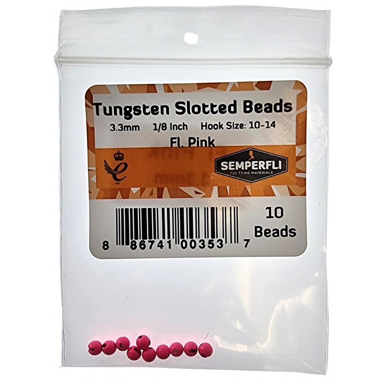 Semperfli Tungsten Slotted Beads Fluoro (10 pk) 3.3 mm - 1/8 Pink