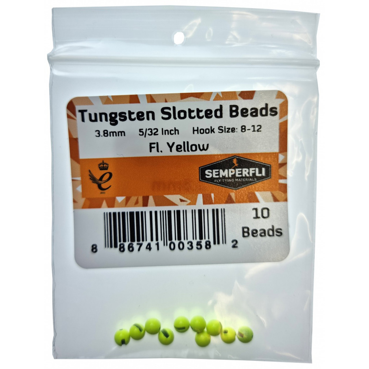 Semperfli Tungsten Slotted Beads Fluoro (10 pk) 3.8 mm - 5/32 Yellow