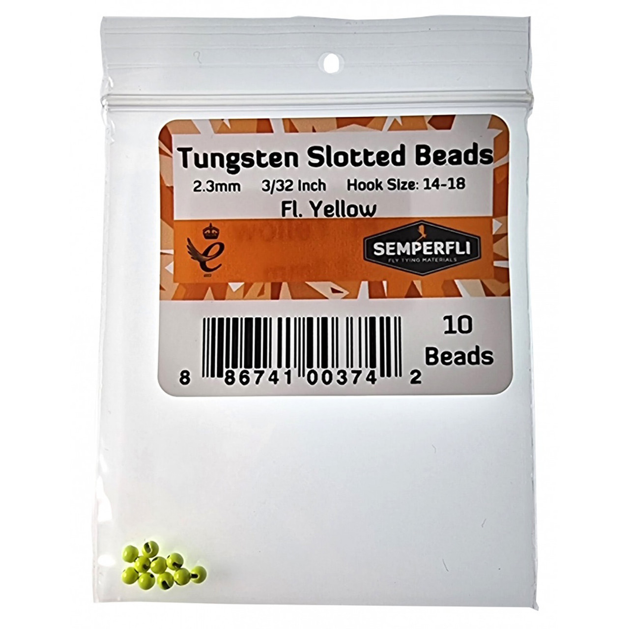 Semperfli Tungsten Slotted Beads Fluoro (10 pk) 2.3 mm - 3/32 Yellow
