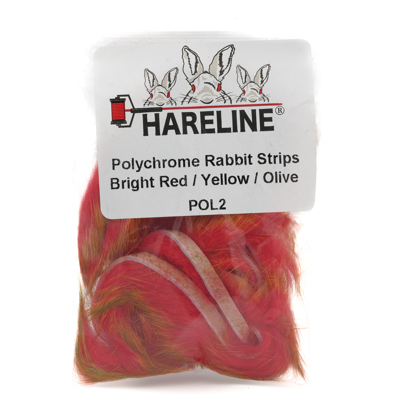 Hareline Polychrome Rabbit Strips Bright Red / Yellow Yellow / Olive