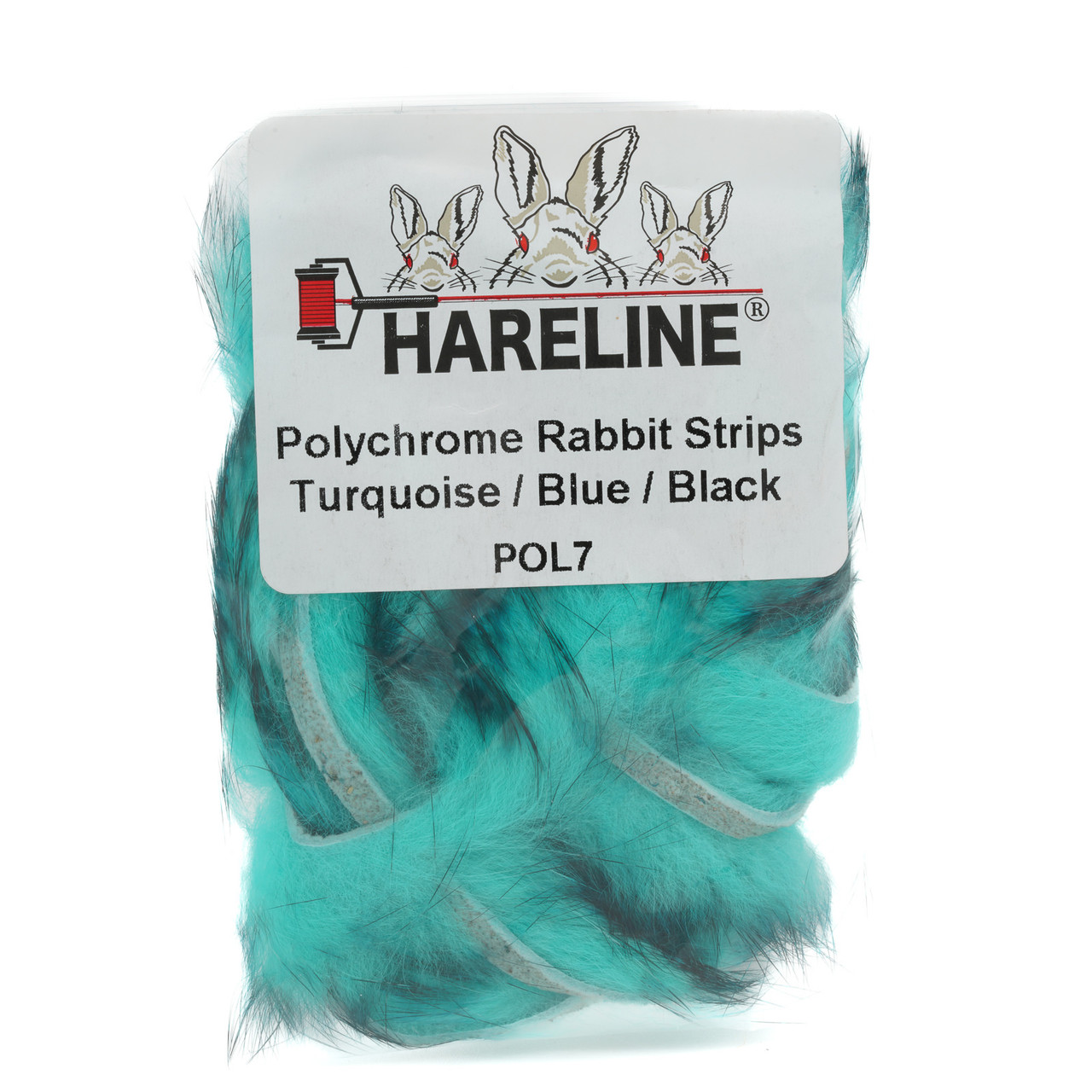 Hareline Polychrome Rabbit Strips Turquoise / Blue / Black