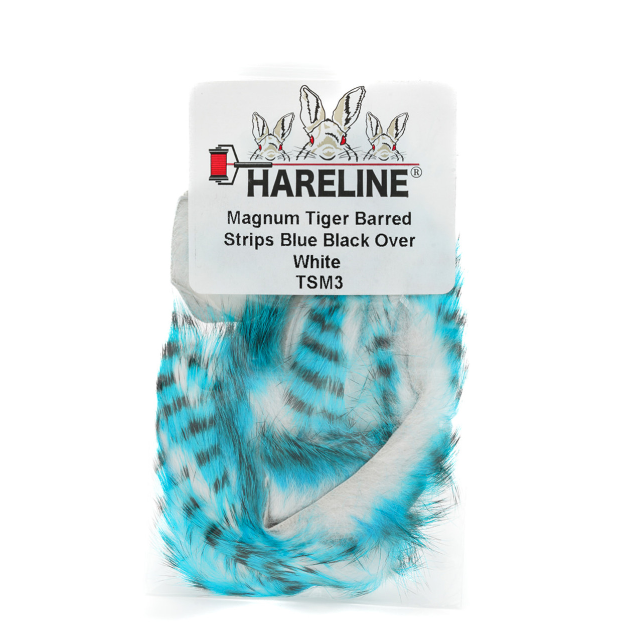 Hareline Magnum Tiger Barred Strips Blue Black Over White