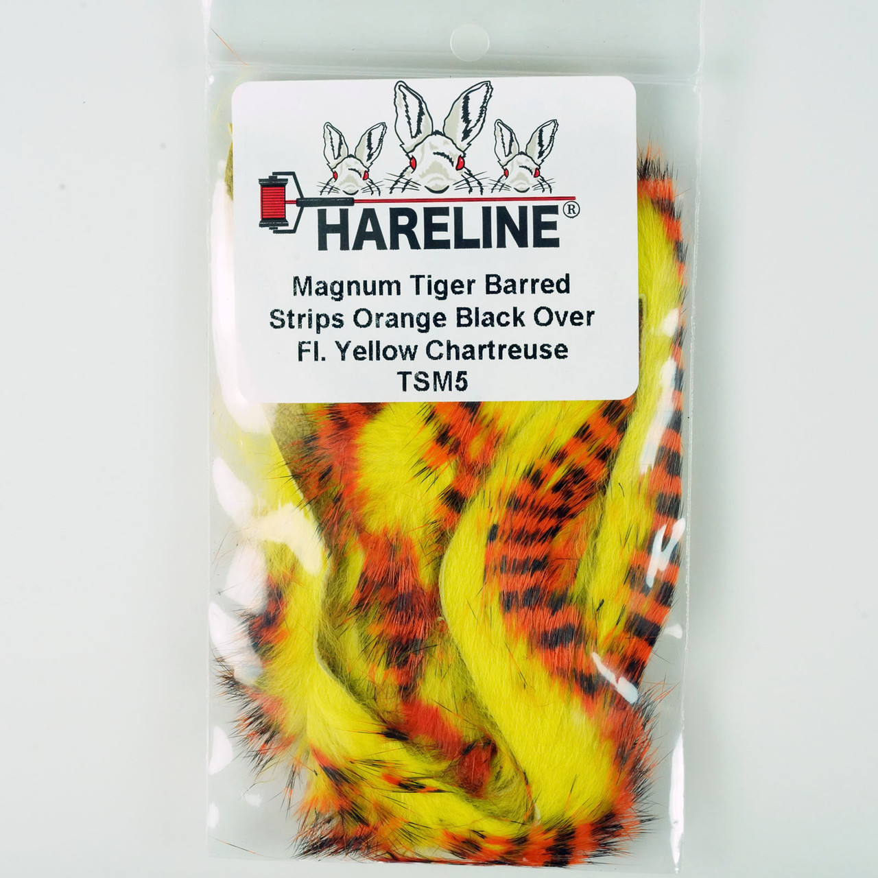 Hareline Magnum Tiger Barred Strips Orange Black Over Fl Yellow Chartreuse