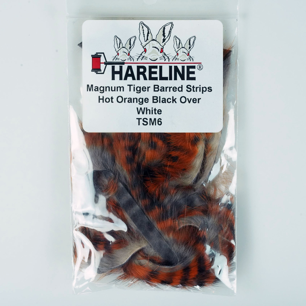 Hareline Magnum Tiger Barred Strips Hot Orange Black Over White