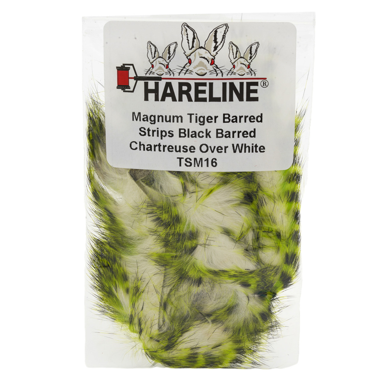 Hareline Magnum Tiger Barred Strips Black Barred Chartreuse Over White