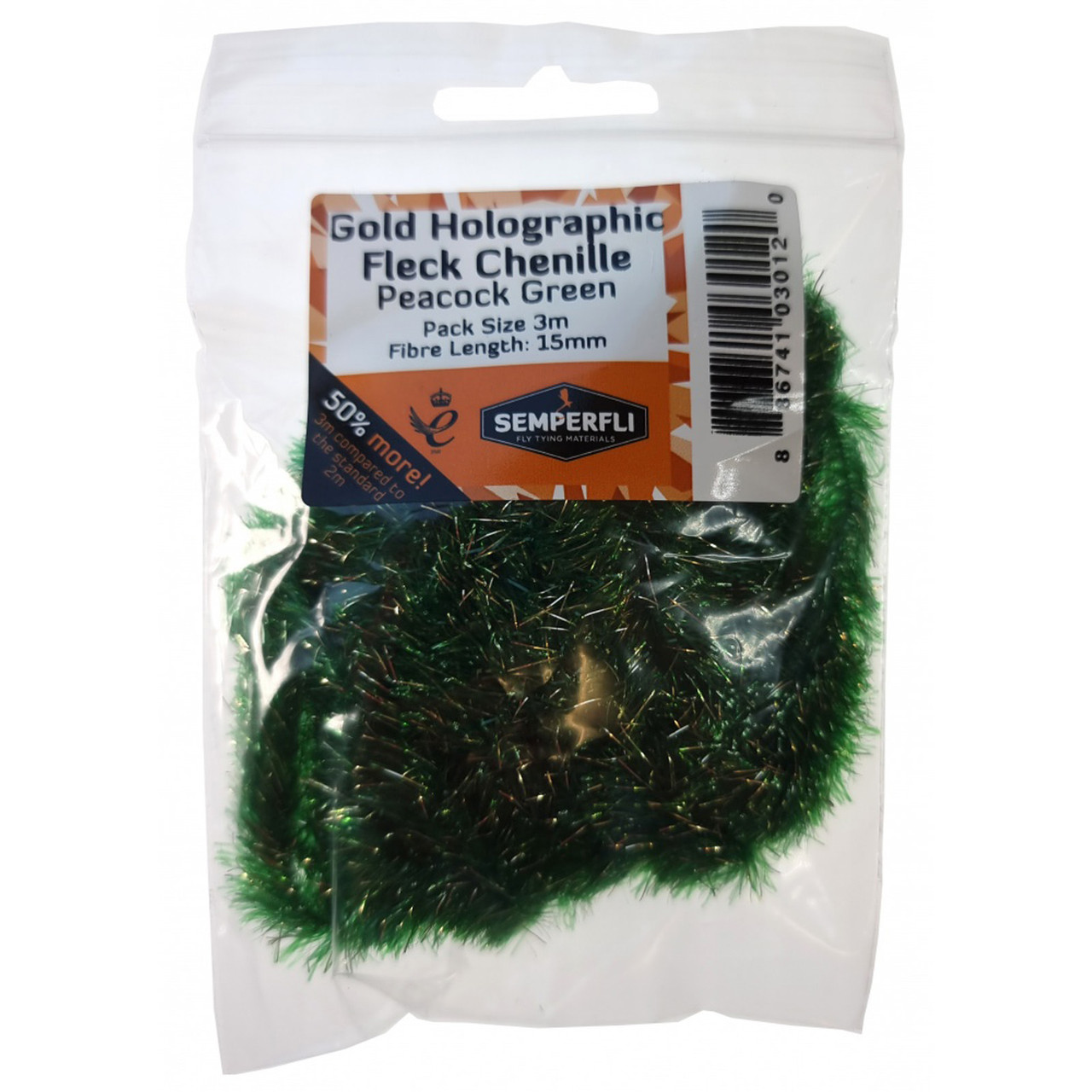 Semperfli Gold Holographic Fleck Chenille 15mm Peacock Green