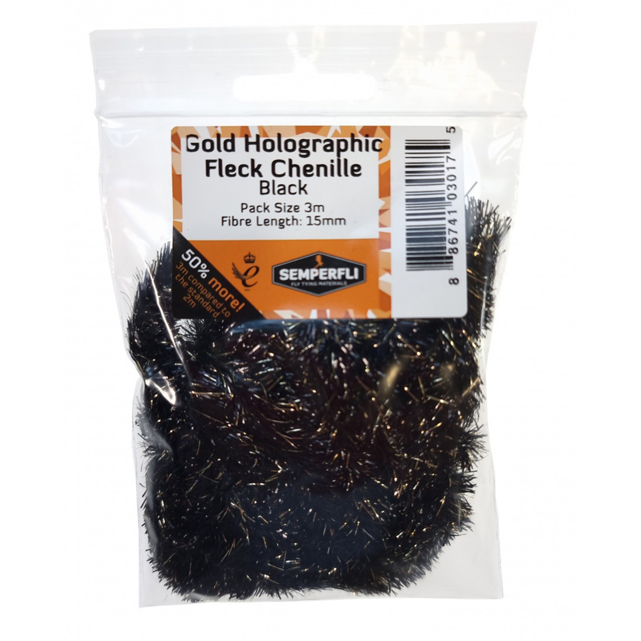 Semperfli Gold Holographic Fleck Chenille 15mm Black