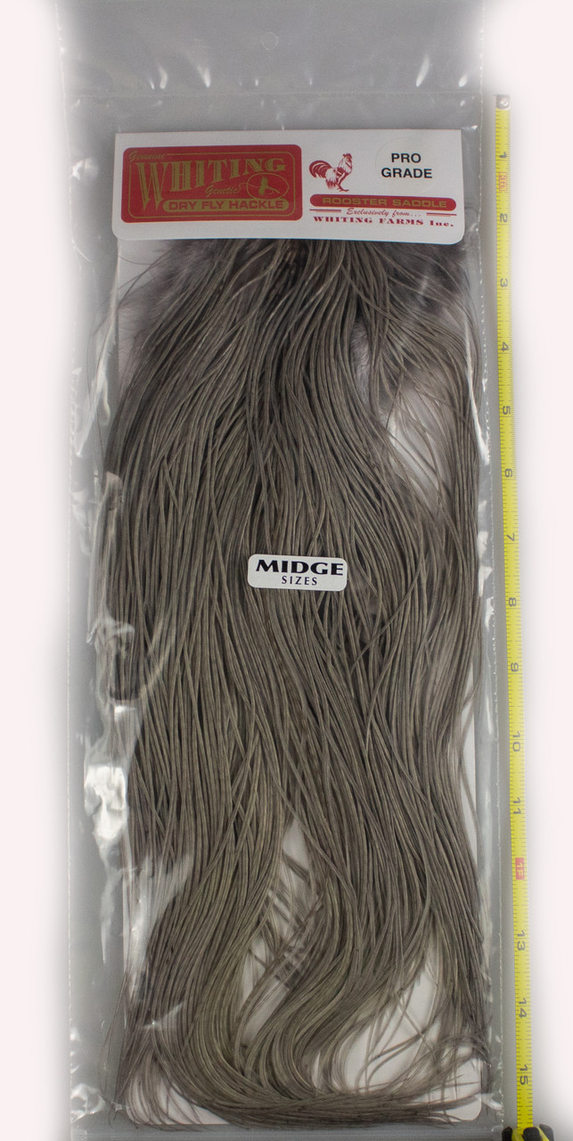 Whiting Farms Pro Grade Midge Saddle Fly Tying Feathers White Dyed Medium Dun