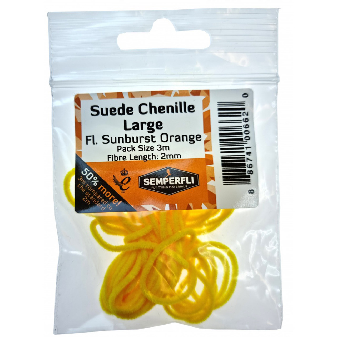 Semperfli Fluoro Suede Chenille 2mm Large Sunburst Orange