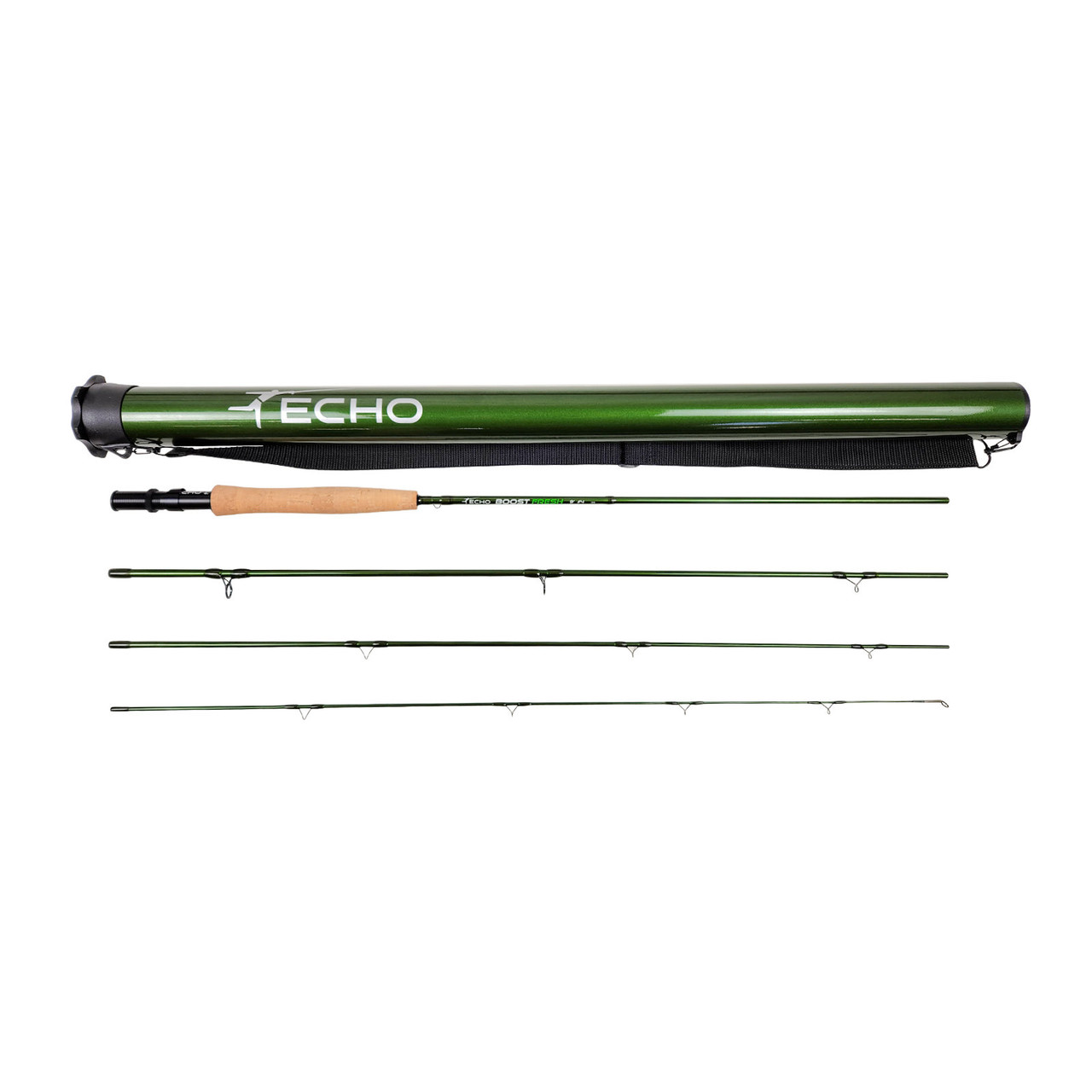 Echo Boost Fresh 4-piece fly rod with green Echo rod tube
