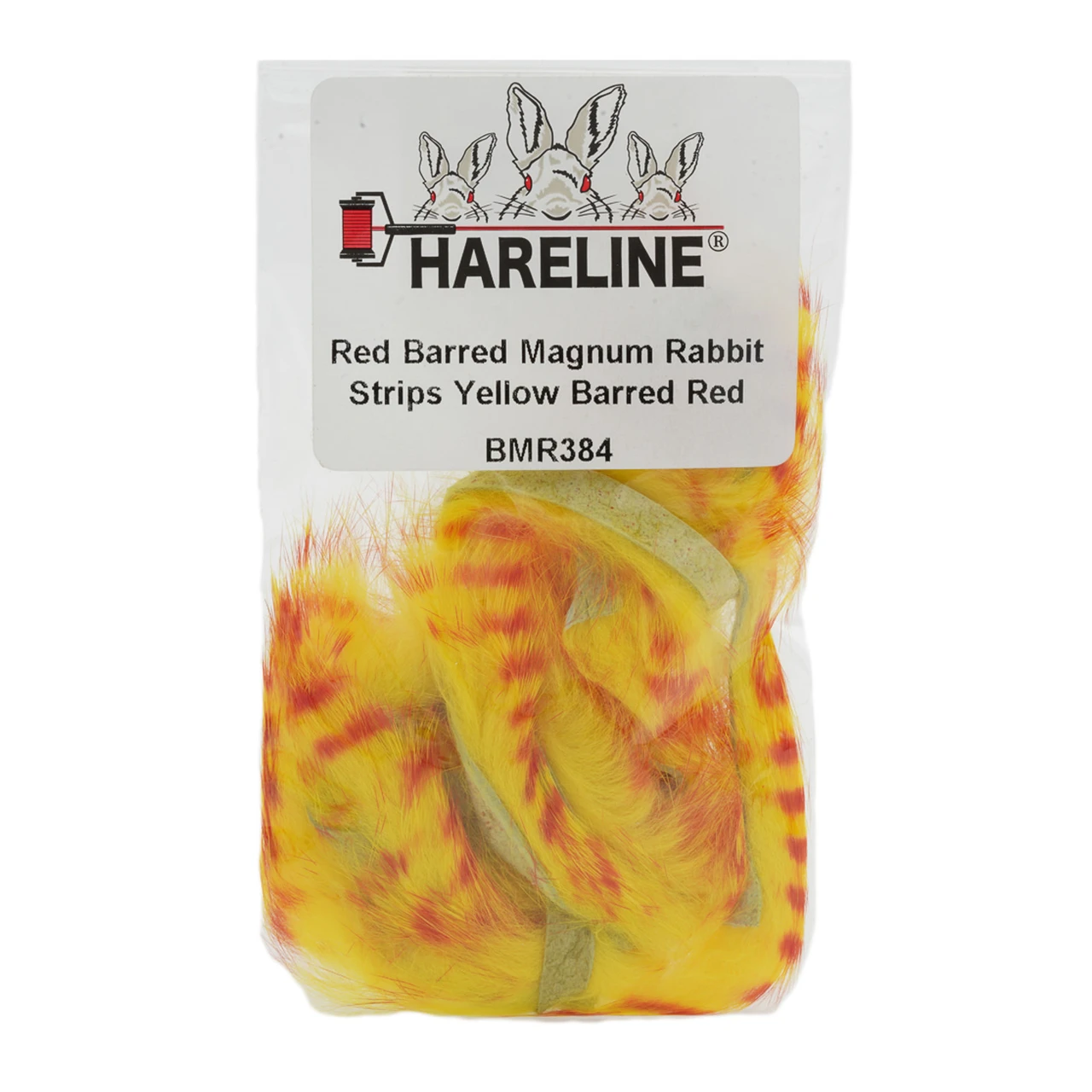 Hareline Barred Magnum Rabbit Strips Yellow Barred Red