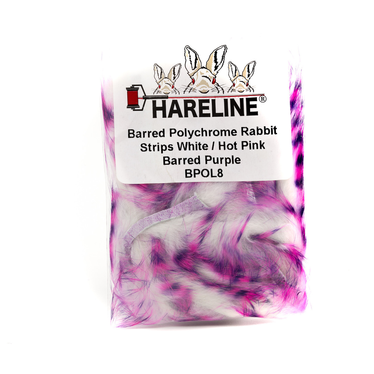 Hareline Polychrome Rabbit Strips White / Hot Pink Barred Purple