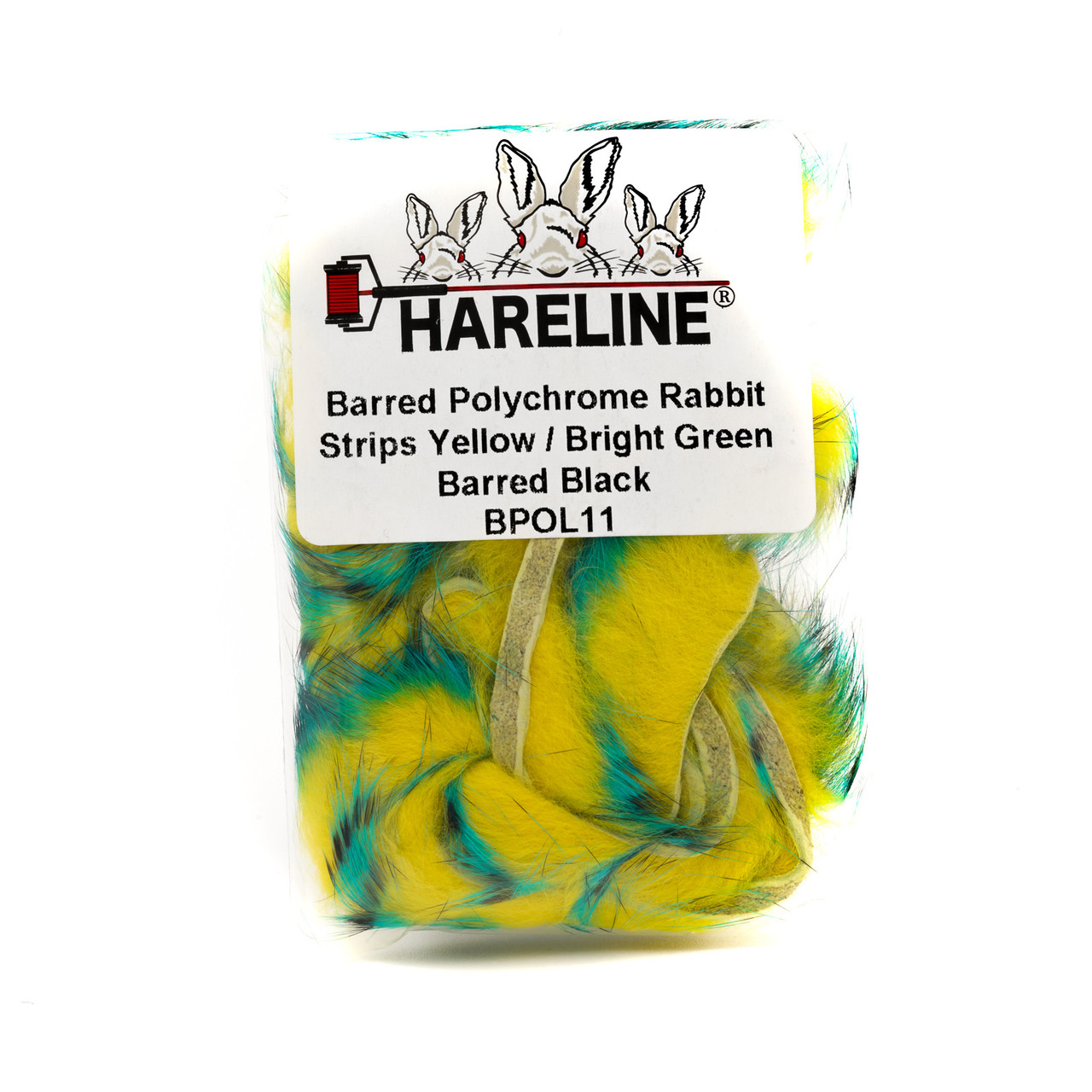 Hareline Polychrome Rabbit Strips Yellow / Bright Green Barred Black