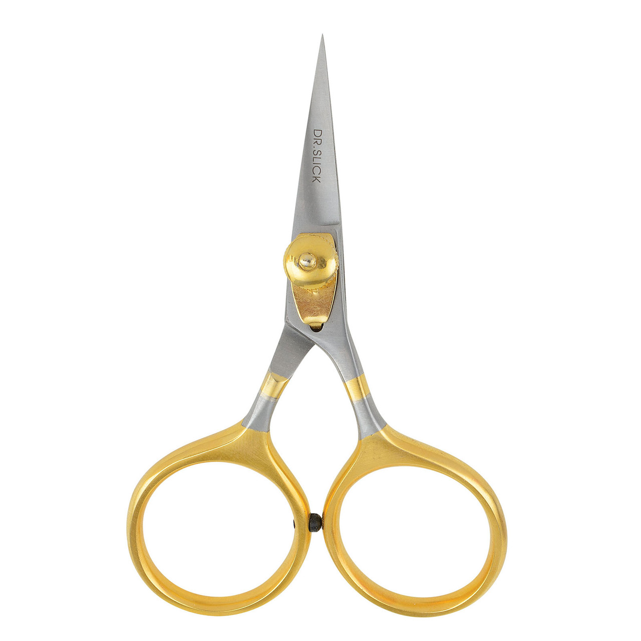 Dr. Slick Bent Shaft Scissors Straight Serrated Blade Gold Fly