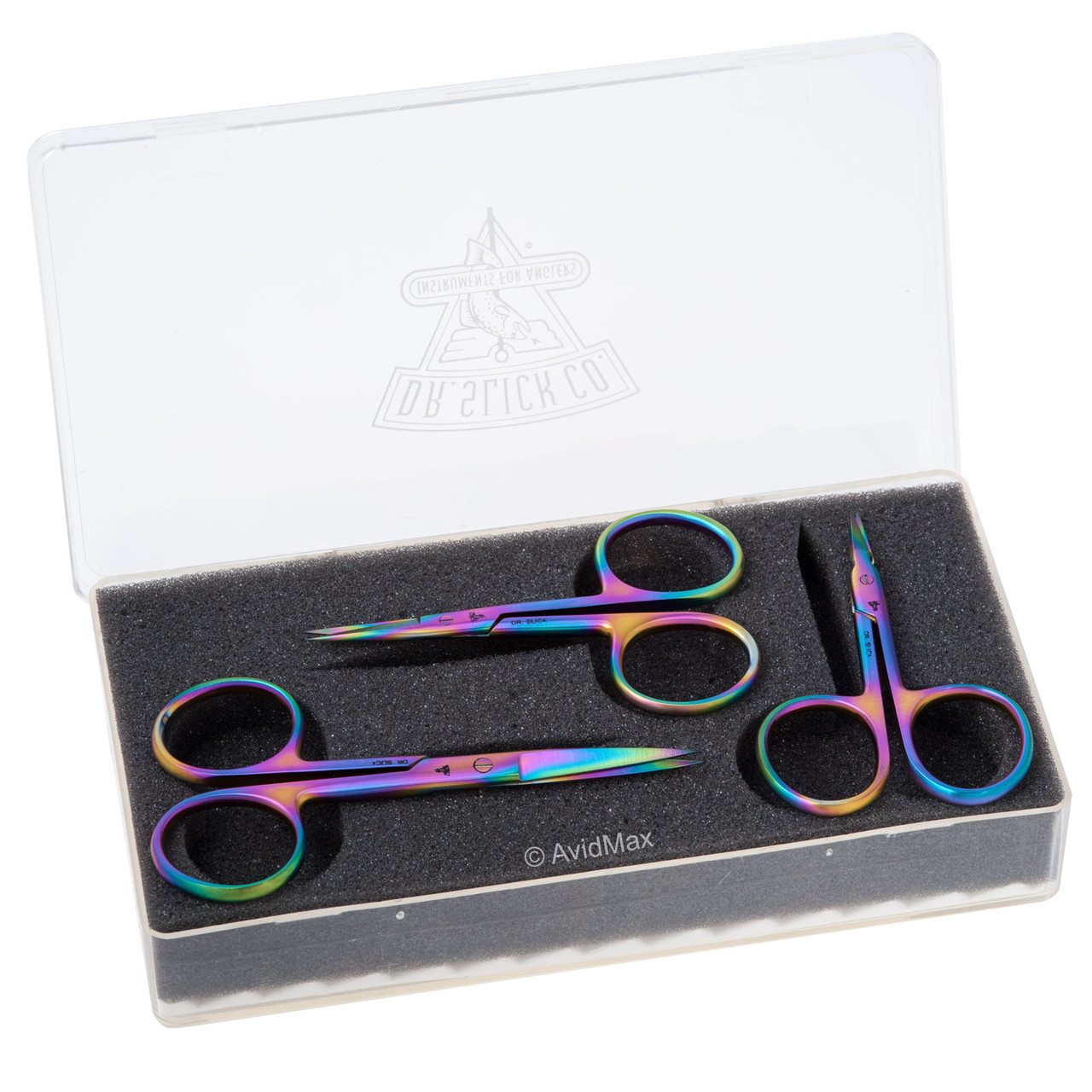 Dr. Slick Prism Scissors Gift Set Straight Serrated Blades 3 Pair + Fly Box