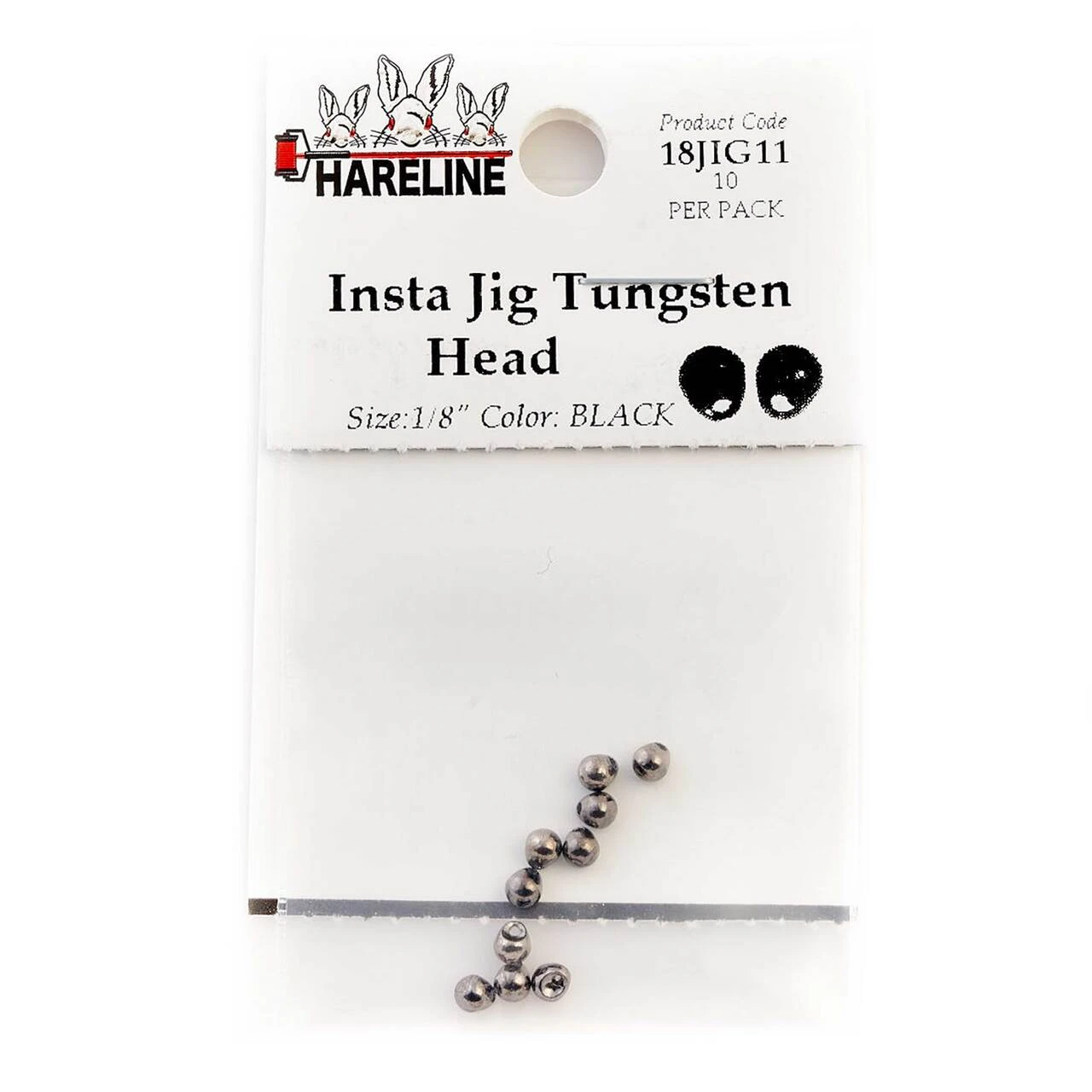 Hareline Tungsten Insta Jig Heads 3.3 mm - 1/8 Black