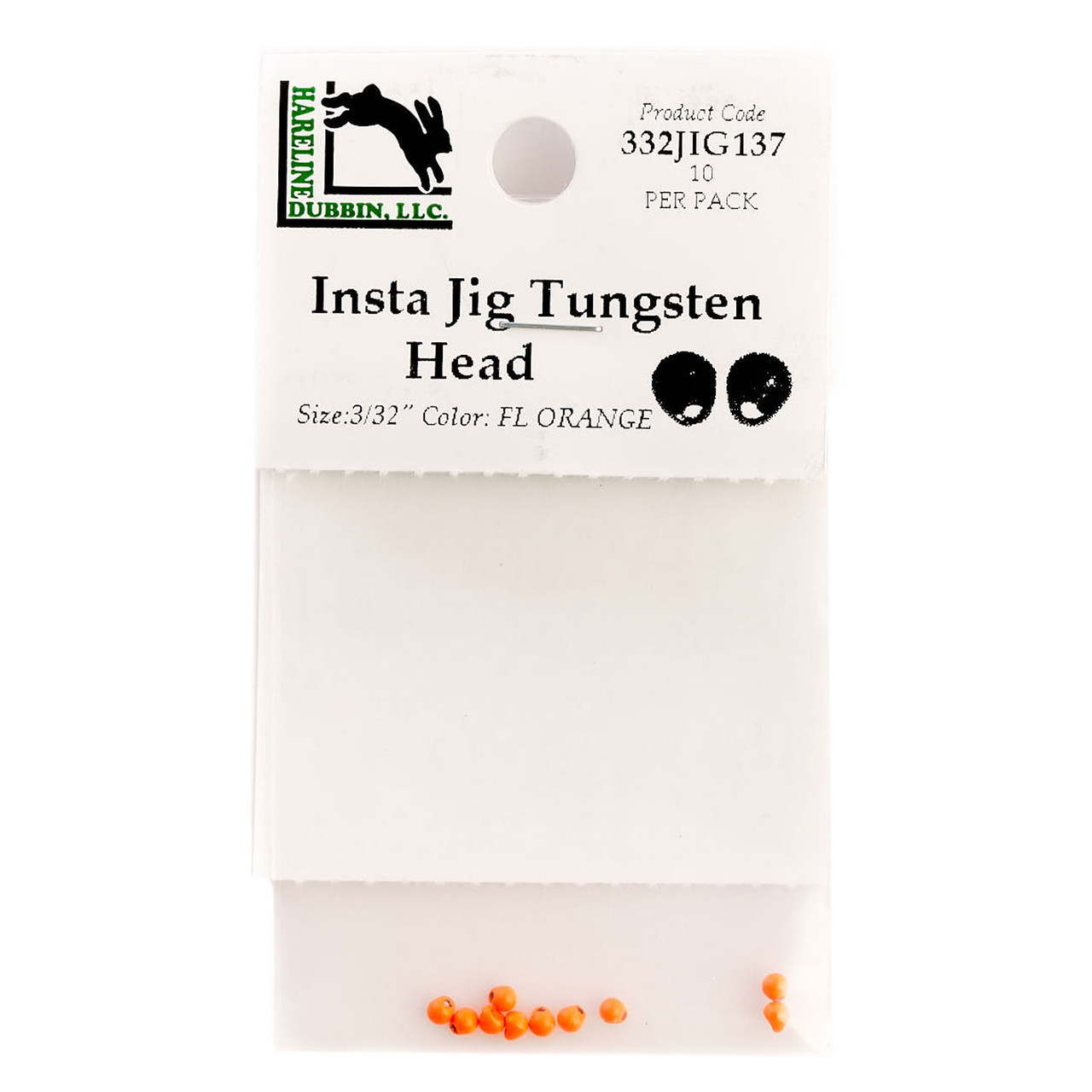 Hareline Tungsten Insta Jig Heads 2.3 mm - 3/32 Fl. Orange