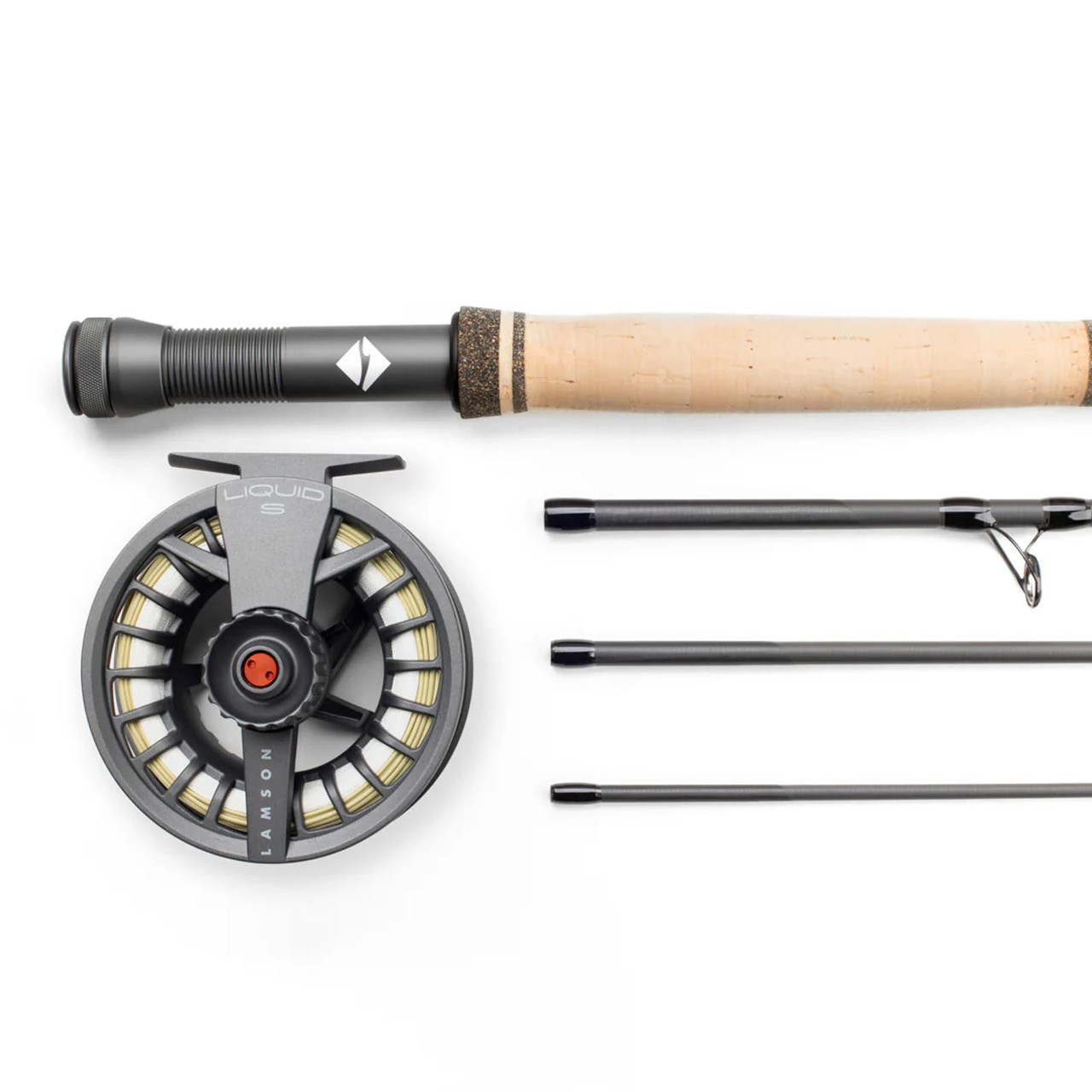 Lamson Liquid 5 wt grip, reel seat, Liquid S reel and rod sections