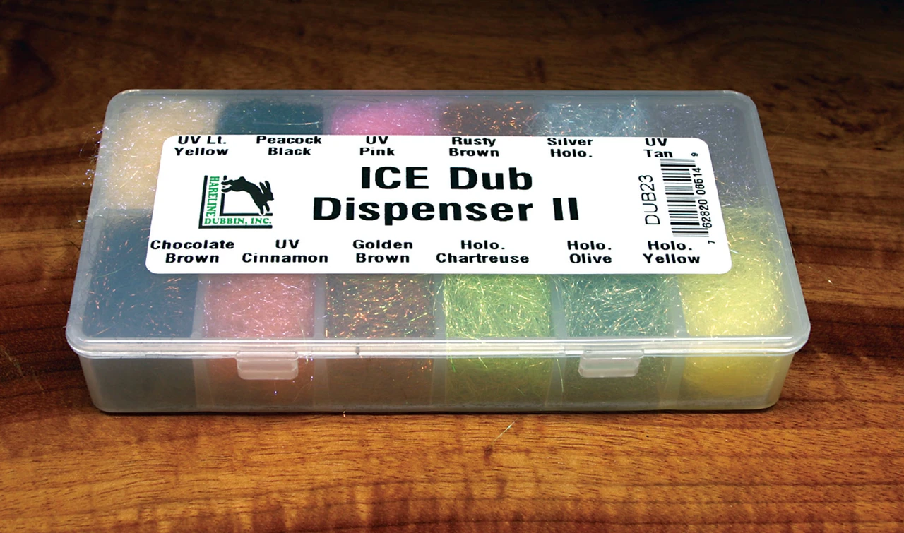 Hareline Ice Dub 12 Color Dubbing Dispenser II Synthetic Fly Tying Material