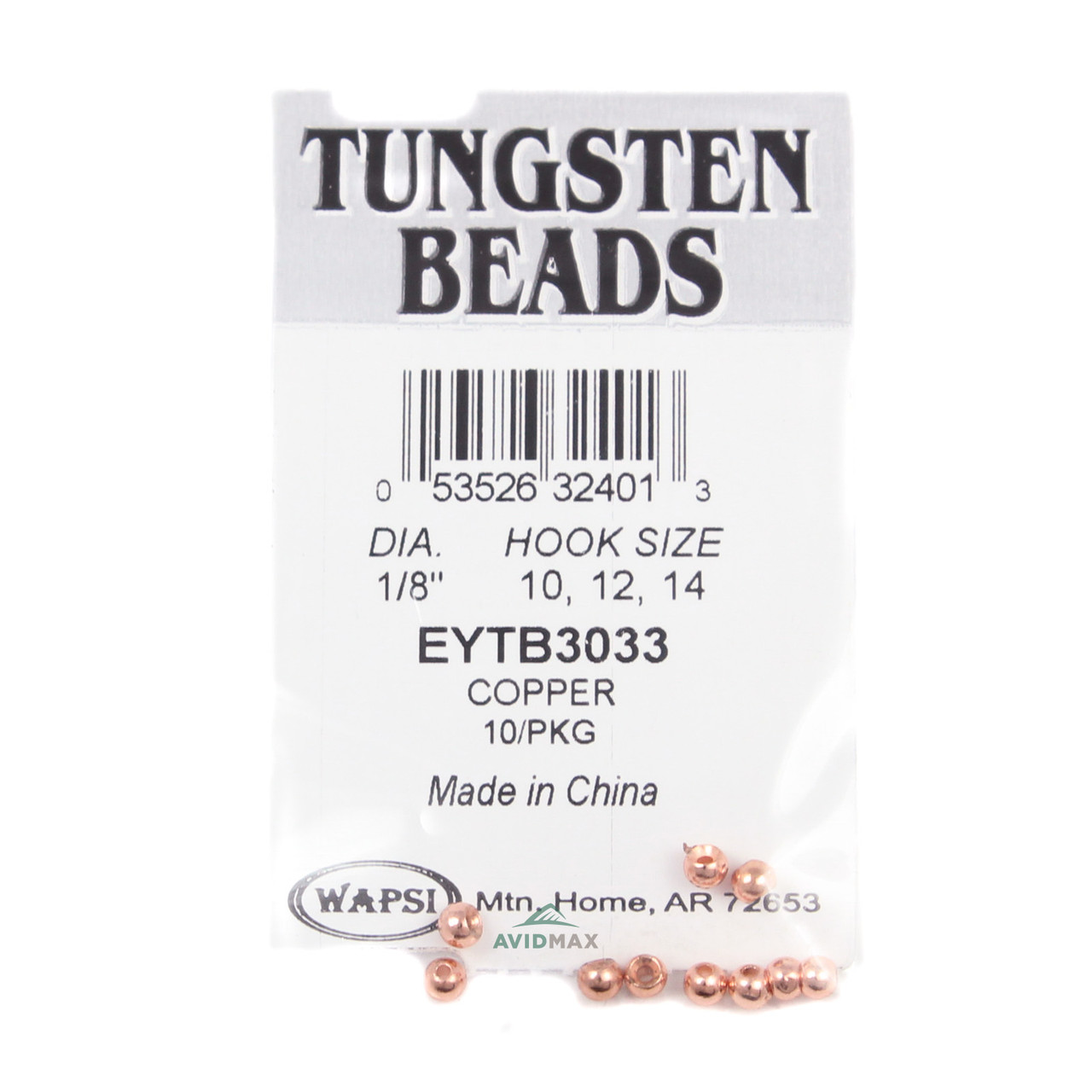 Wapsi Tungsten Bomb Beads (10 pk) 3.0 mm - 1/8 Copper
