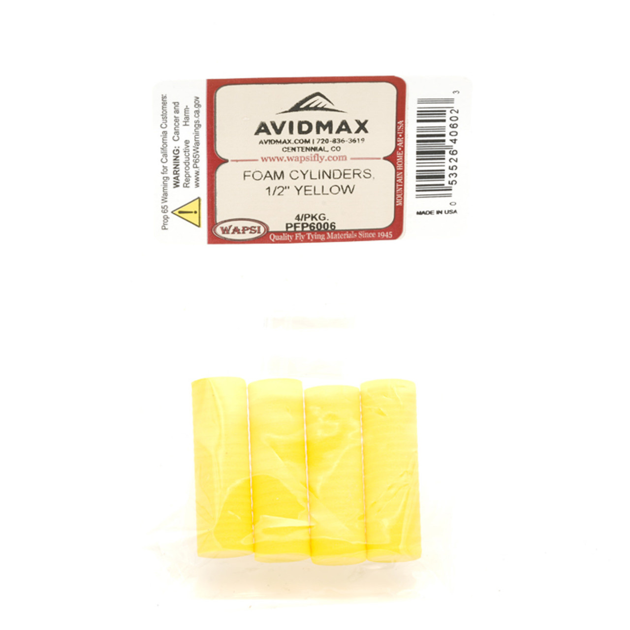 Wapsi Foam Cylinders 1/2 in Yellow