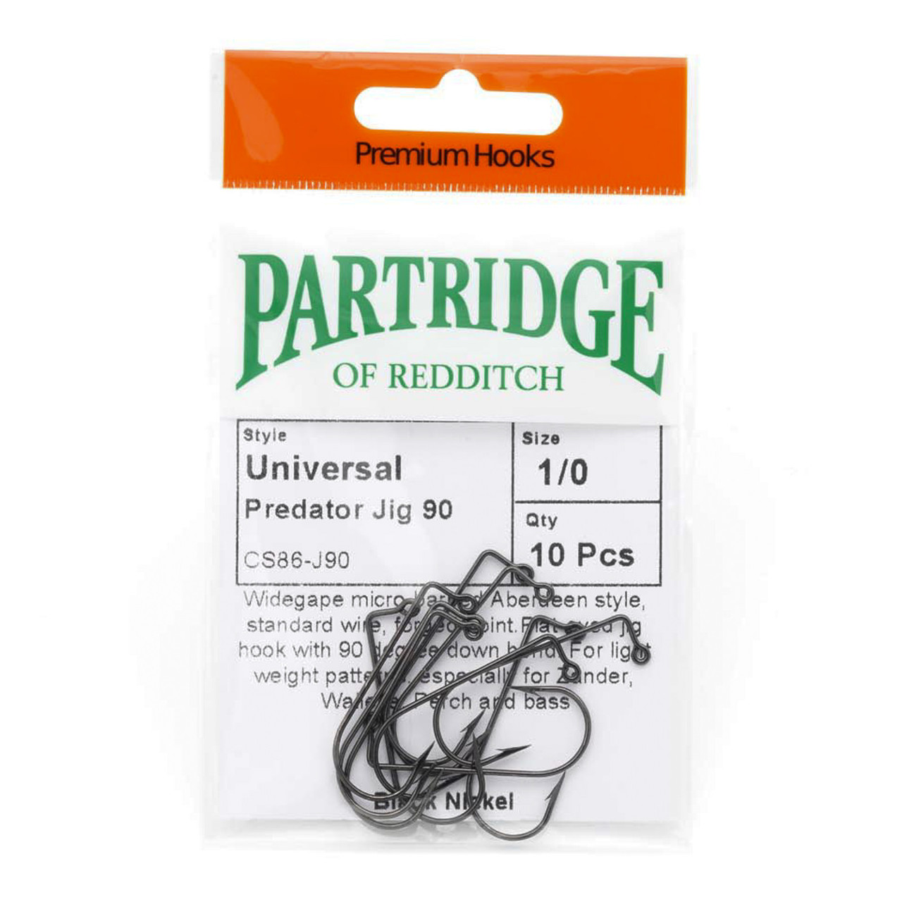 Partridge of Redditch Universal Predator Jig 90 Black Nickel Hooks 1/0 - 10 Pack