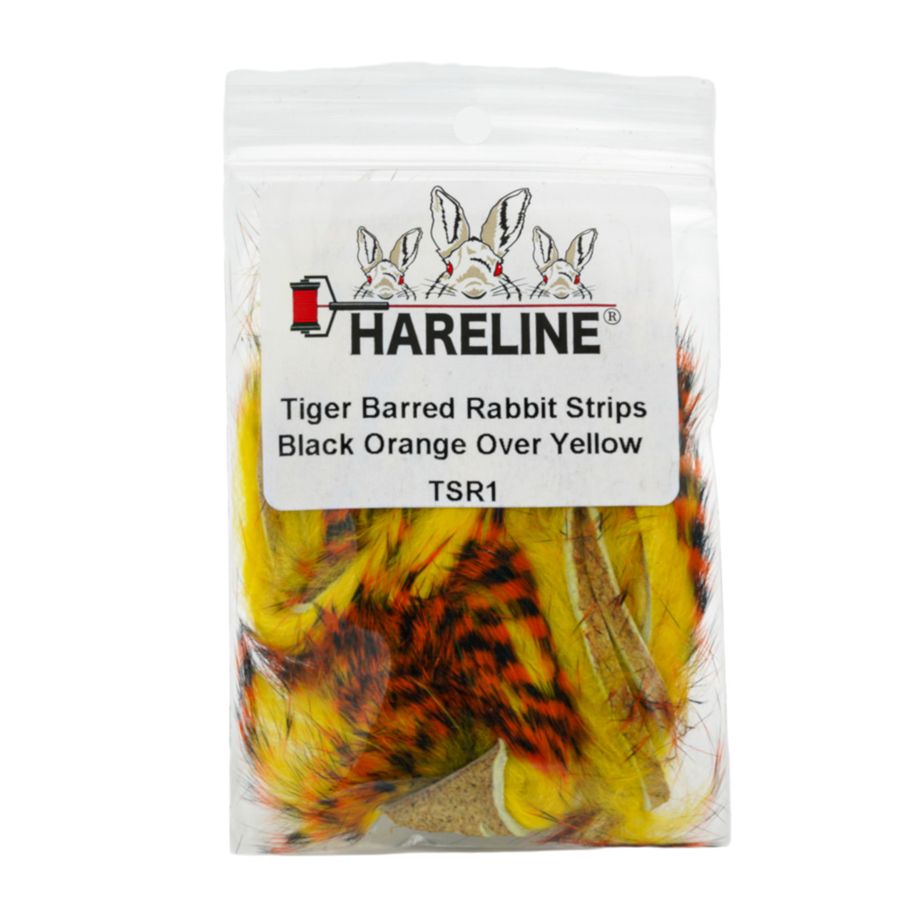 Hareline Tiger Barred Rabbit Strips Black Orange Over Yellow