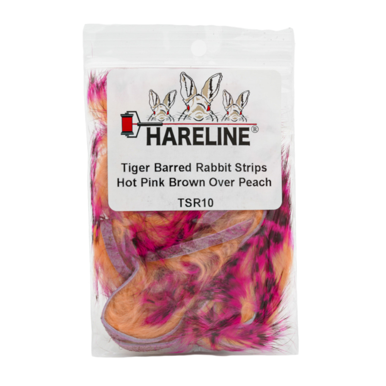 Hareline Tiger Barred Rabbit Strips Hot Pink Brown Over Peach