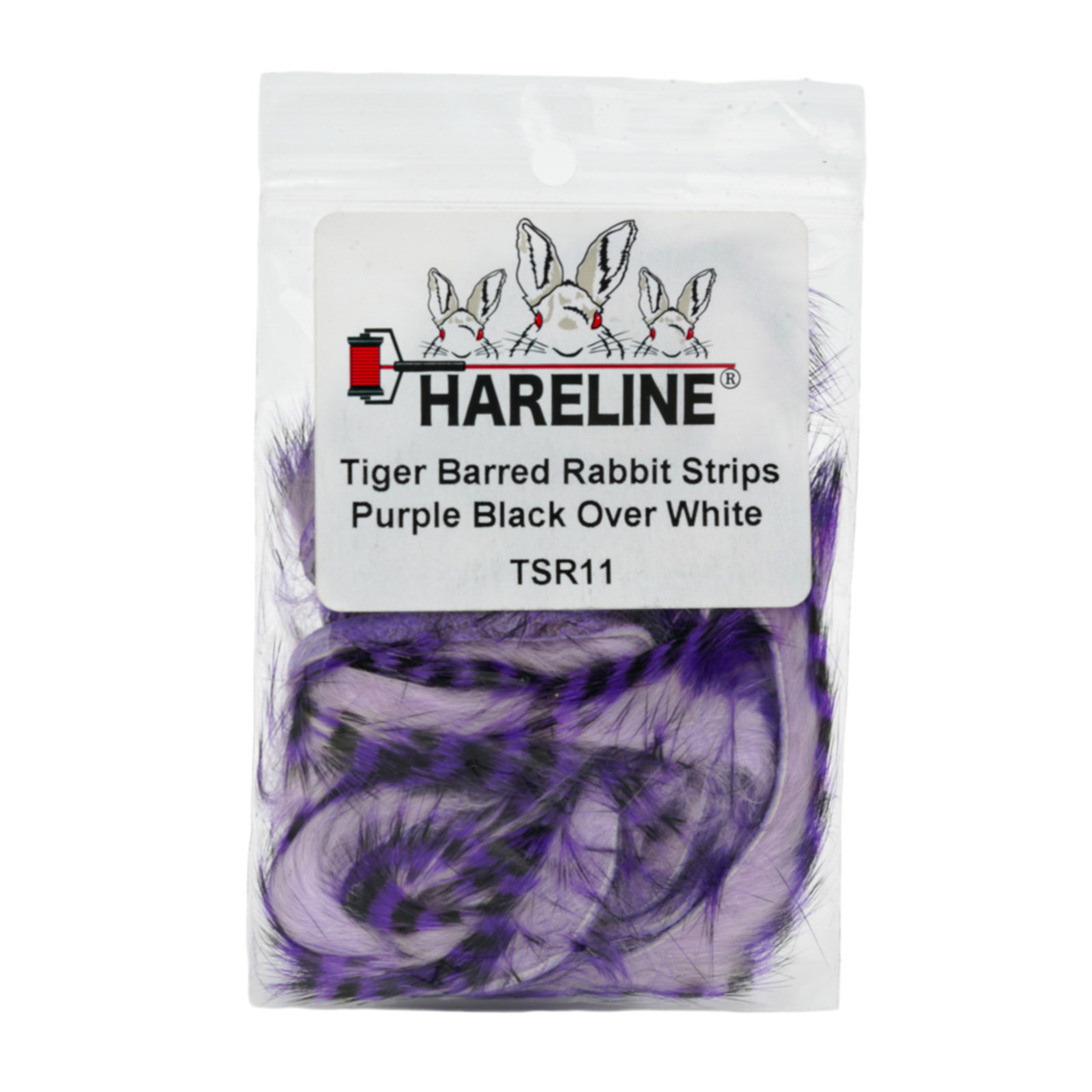 Hareline Tiger Barred Rabbit Strips Purple Black Over White