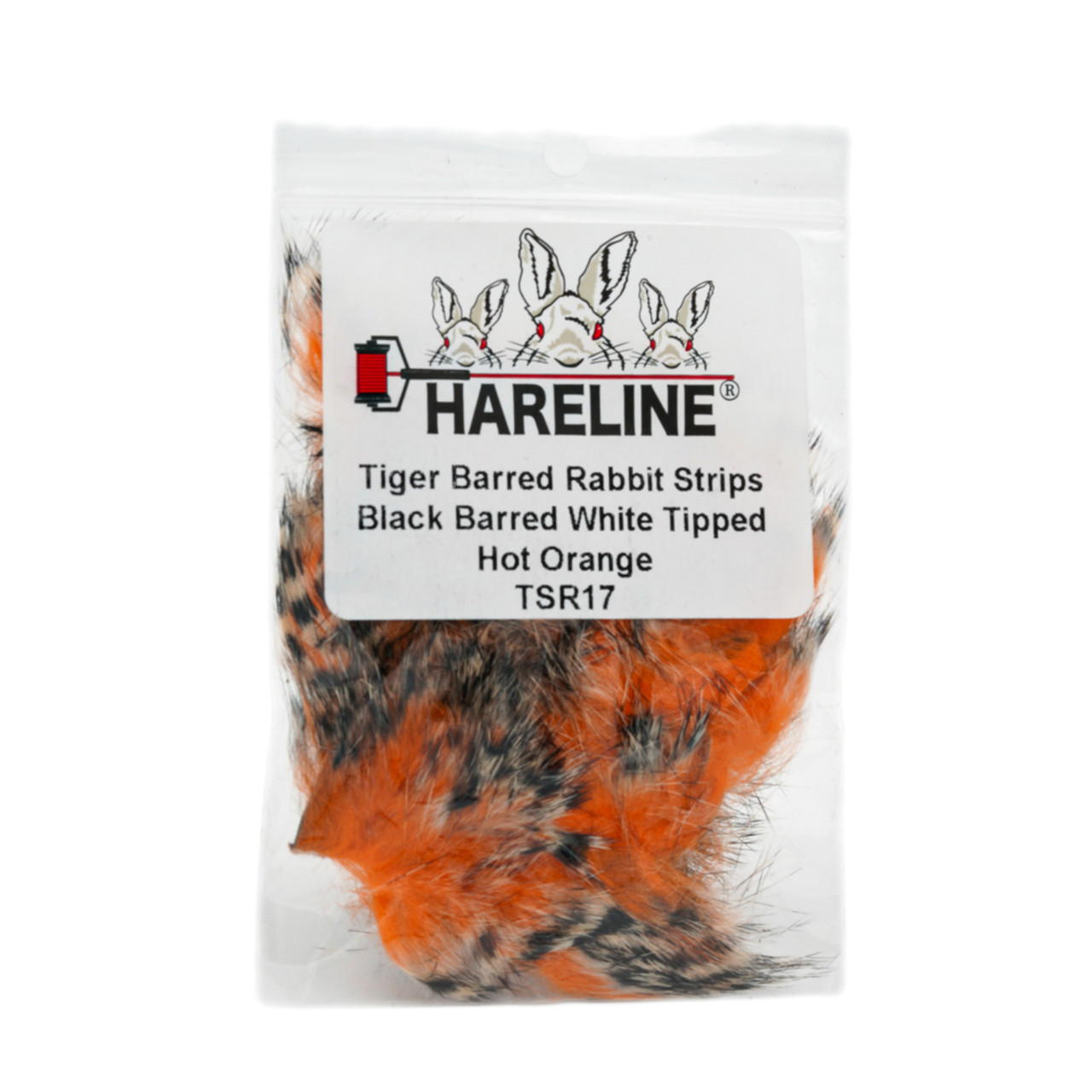 Hareline Tiger Barred Rabbit Strips Black Barred White Tipped Hot Orange
