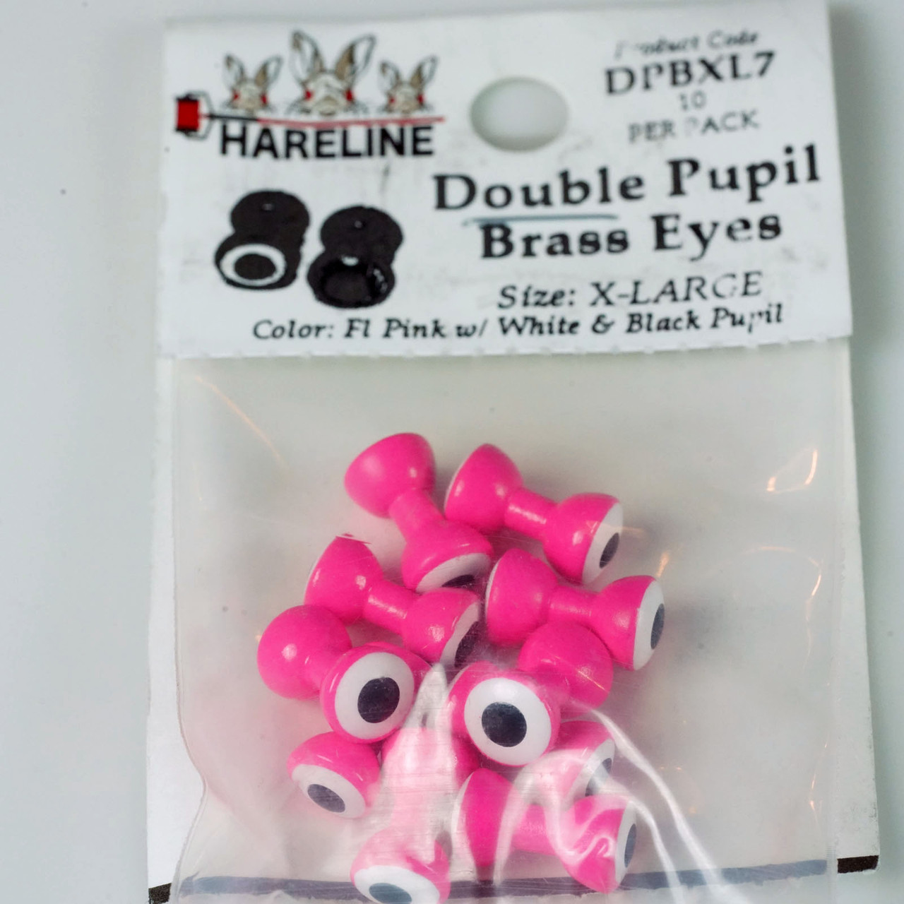 Hareline Double Pupil Brass Eyes XL Fl Pink with White and Black