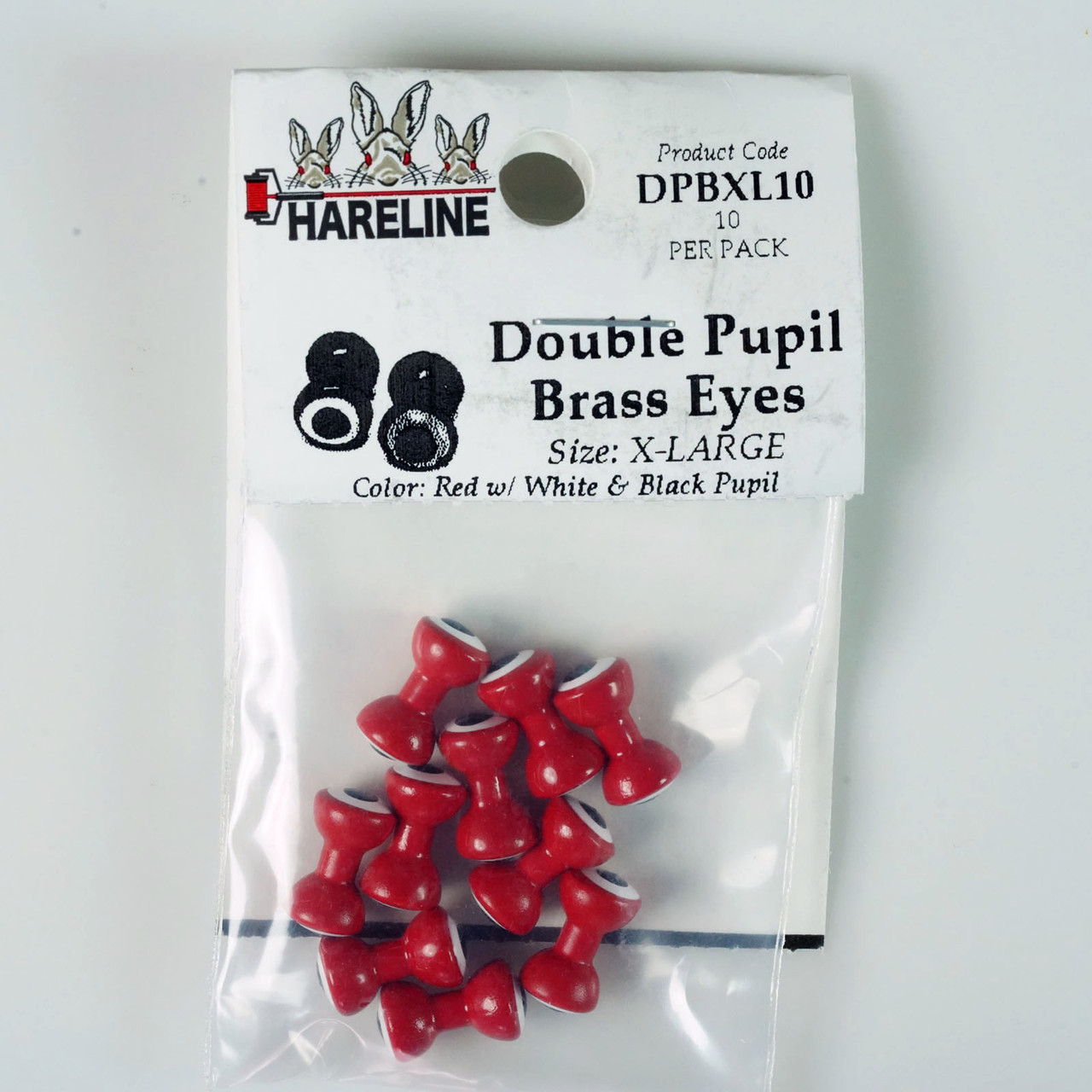 Hareline Double Pupil Brass Eyes XL Red with White and Black