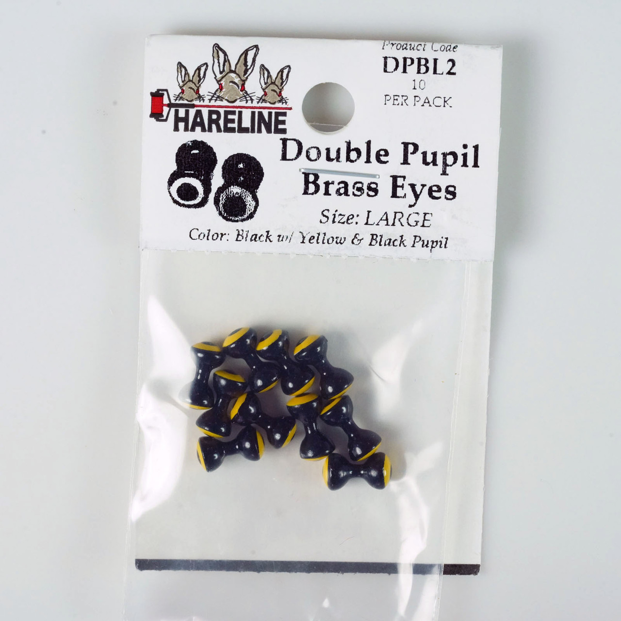 Hareline Double Pupil Brass Eyes Large Black with Yellow and Black