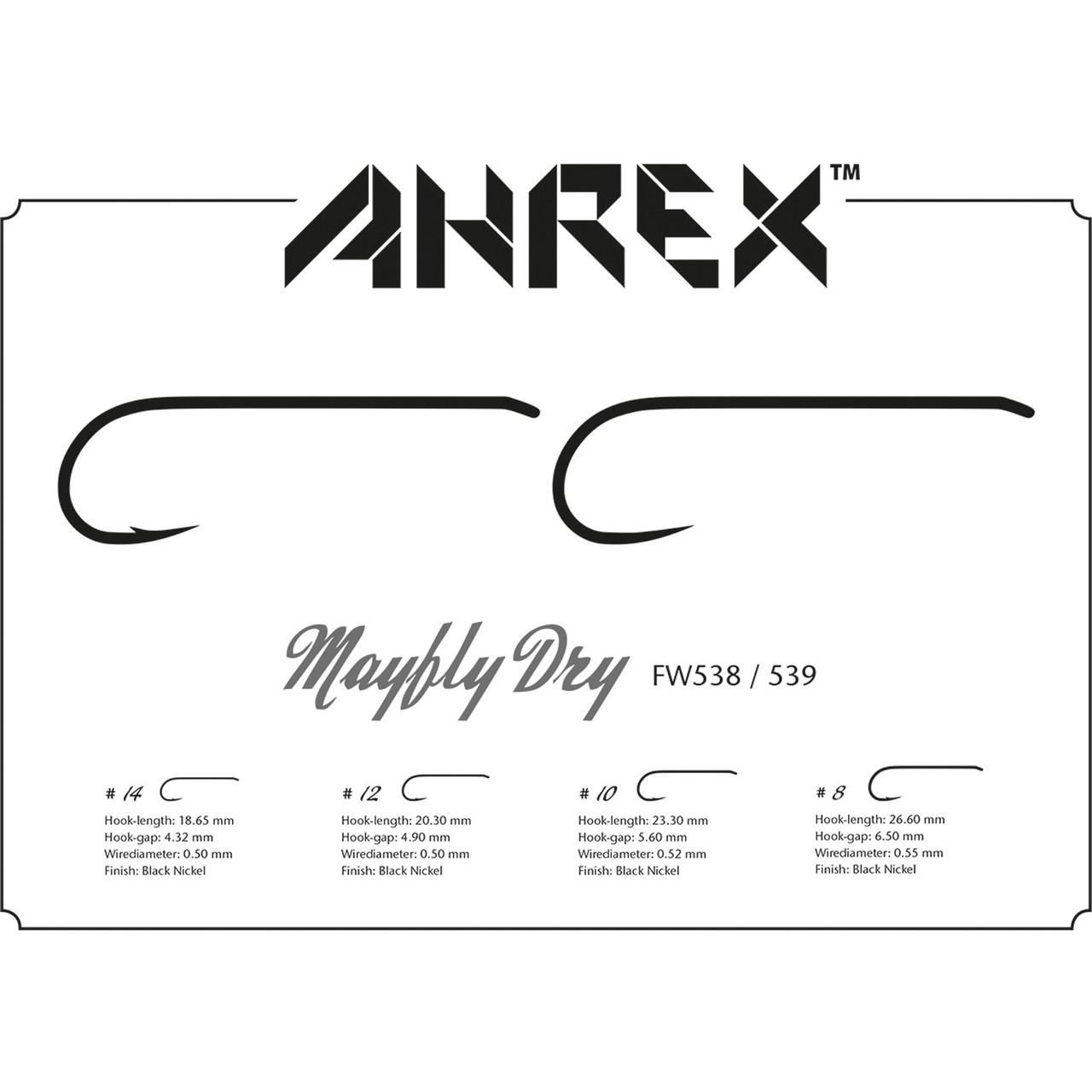 Ahrex AFW538 Long Shank Mayfly Dry Fly Hooks 10