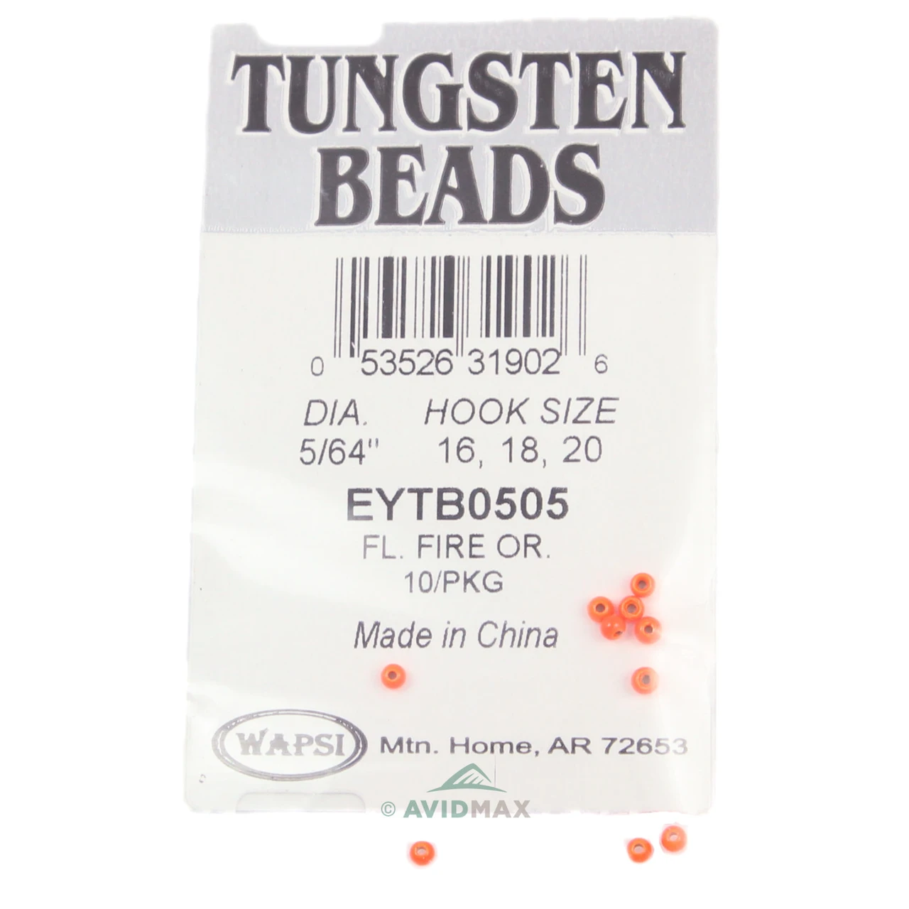 Wapsi Tungsten Painted Bomb Beads (10 pk) 2.0 mm - 5/64 Fluorescent Fire Orange
