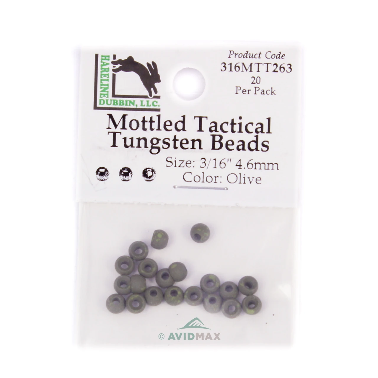 Hareline Mottled Tactical Tungsten Beads 3/16" Olive