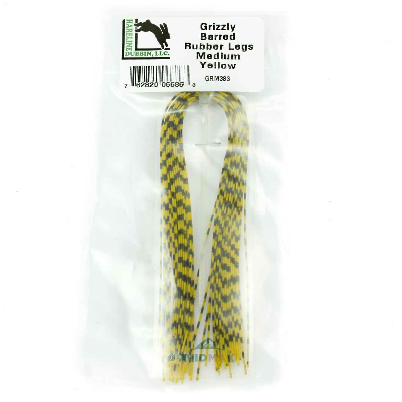 Hareline Grizzly Medium Barred Rubber Legs Yellow