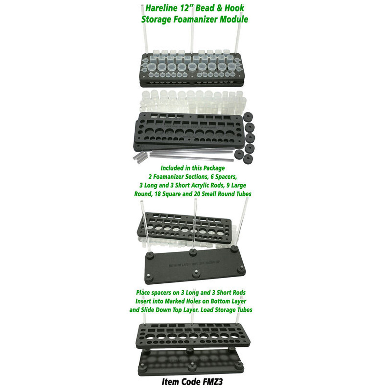 Hareline Foamanizer Bead Hook Storage Module 12 in