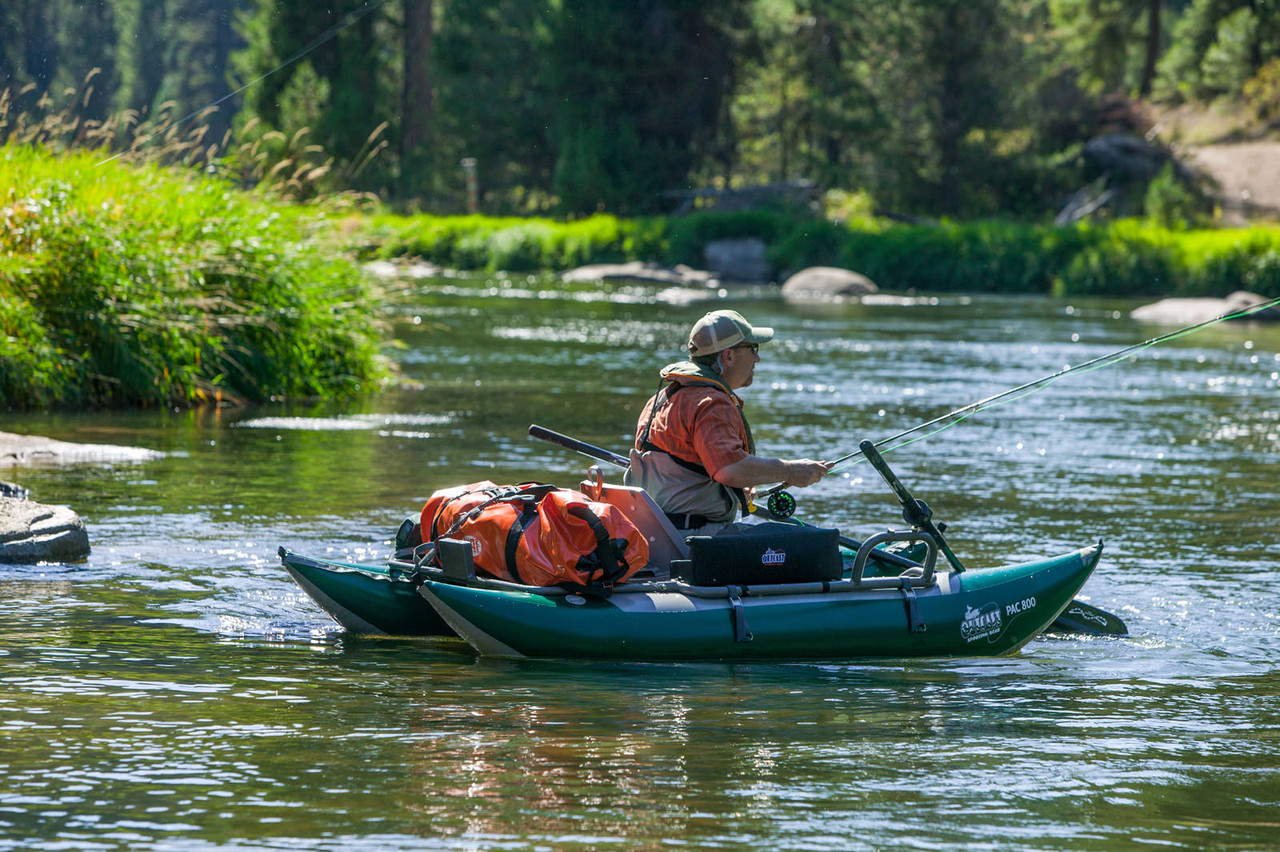 Outcast PAC 800 Green Gray One Person Fly Fishing Portable Pontoon Boat