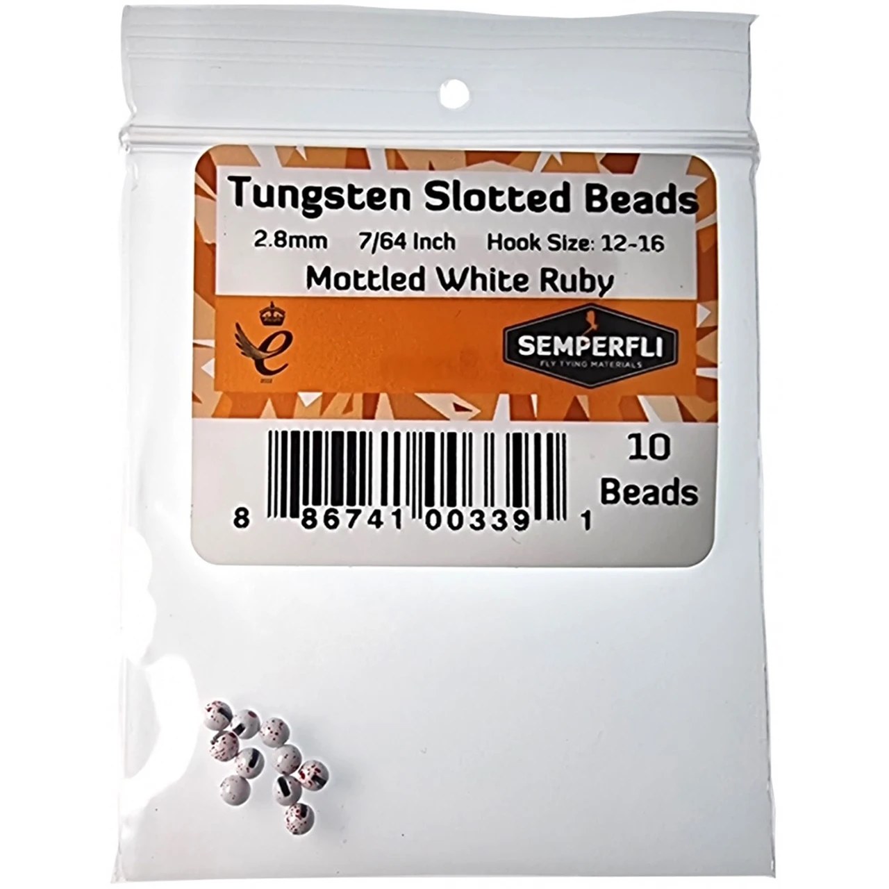 Semperfli Tungsten Slotted Beads Mottled (10 pk) 2.8 mm - 7/64 White Ruby