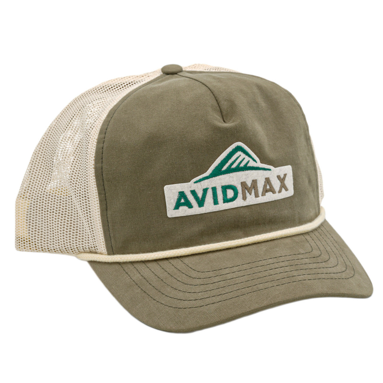 AvidMax Logo Trucker Hat Loden Sand Cream