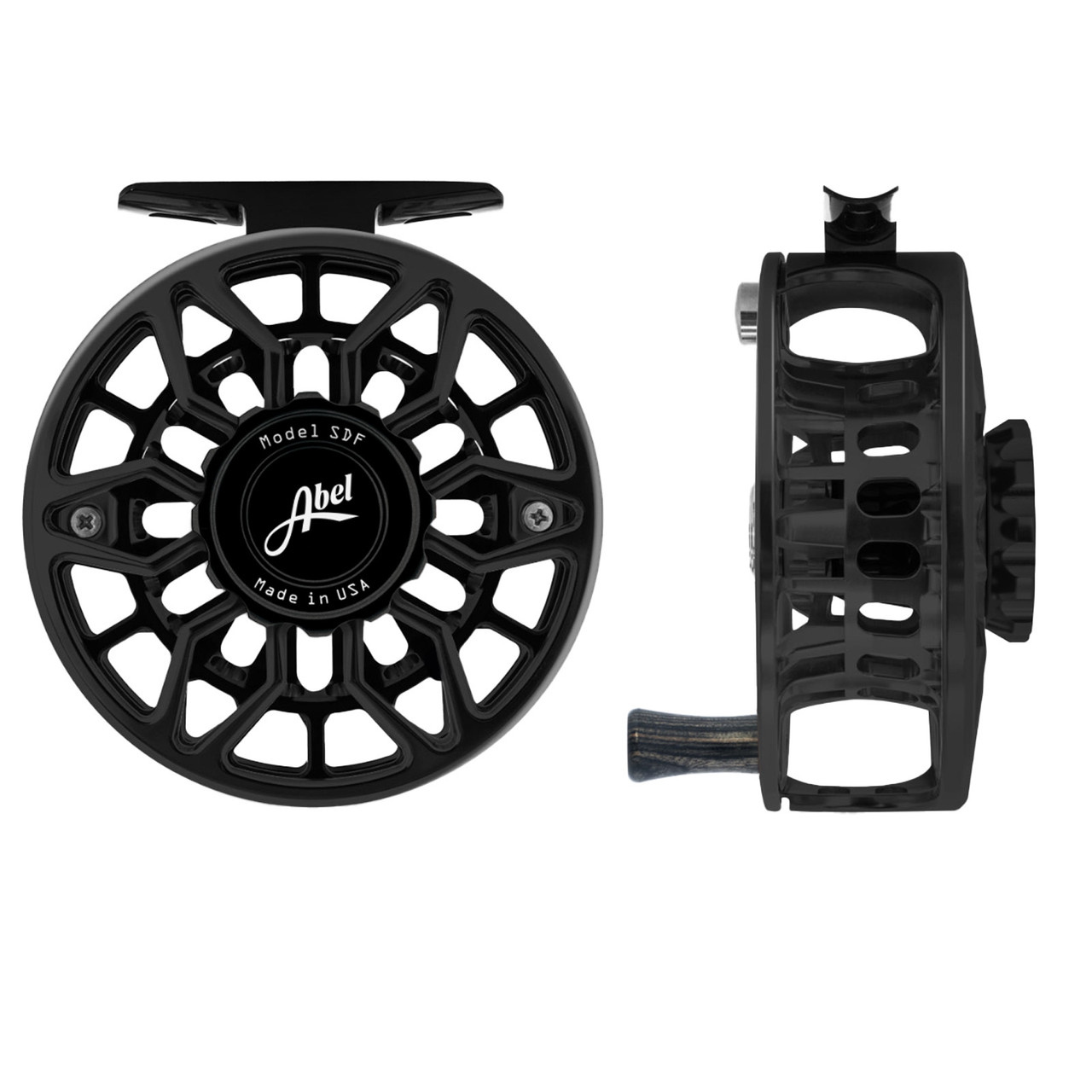 Abel SDF Ported Fly Reel 5/6 Gloss Black Finish and Drag Knob with Ebony Handle