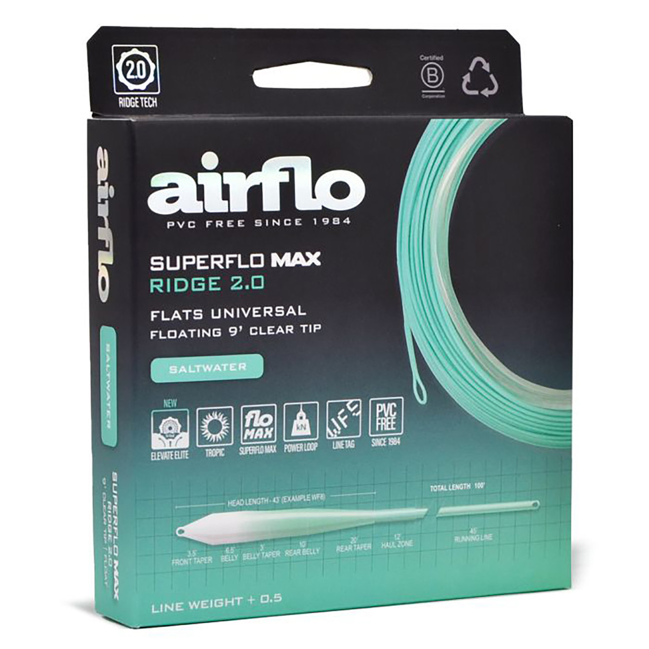 Airflo Superflo Max Ridge 2.0 Flats Universal Taper 9 ft Clear Tip Fly Line Clear/Aqua WF8