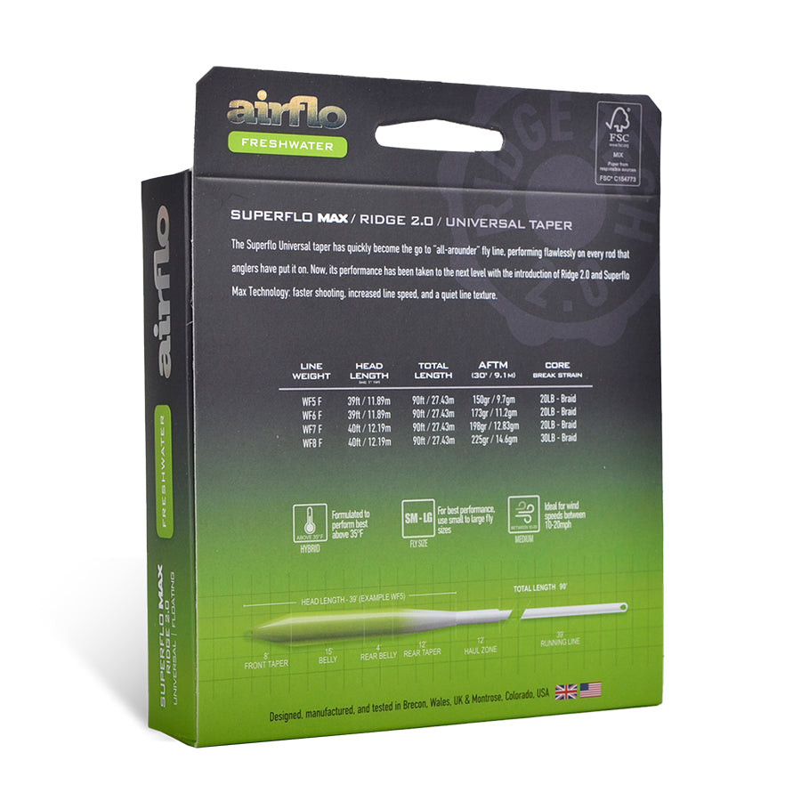 Airflo Superflo Max Ridge 2.0 Universal Taper Fly Line Back of Box