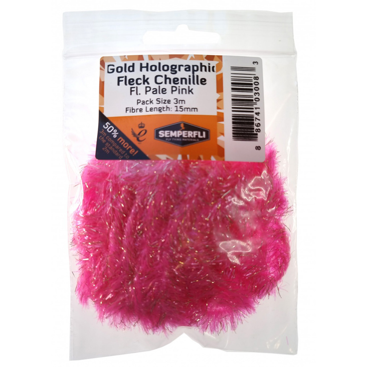 Semperfli Fluoro Gold Holographic Fleck Chenille 15mm Pale Pink