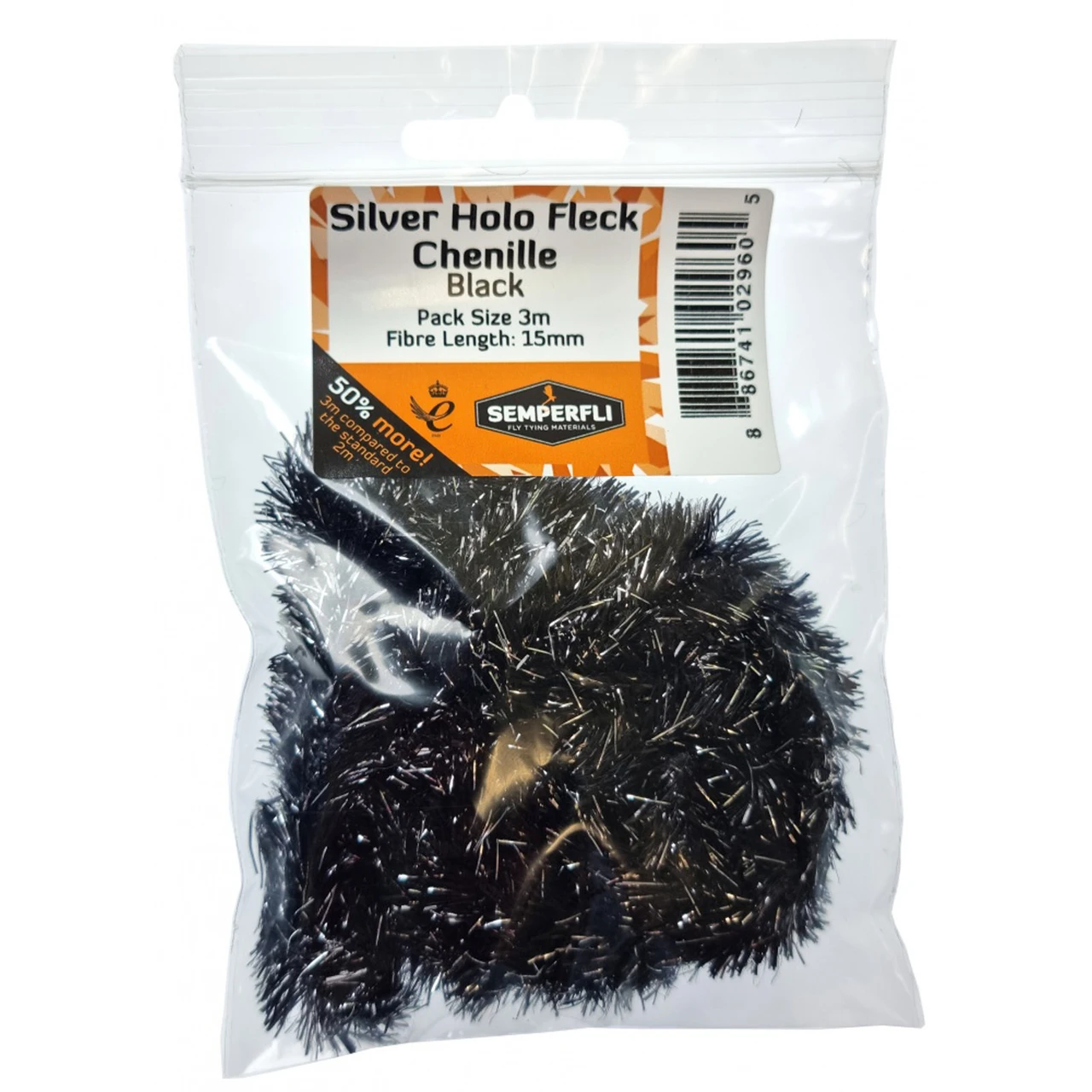Semperfli Silver Holographic Fleck Chenille 15mm Black